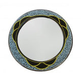 Wood Mirror Blue Beaded Round from Ghana