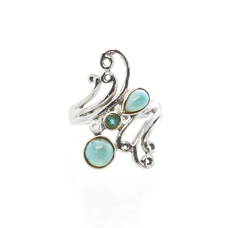 SS 3 Turquoise Swirl Ring (Size 6)