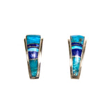 SS Turquoise, Lapis & Opal Inlay Trapezoid Earrings