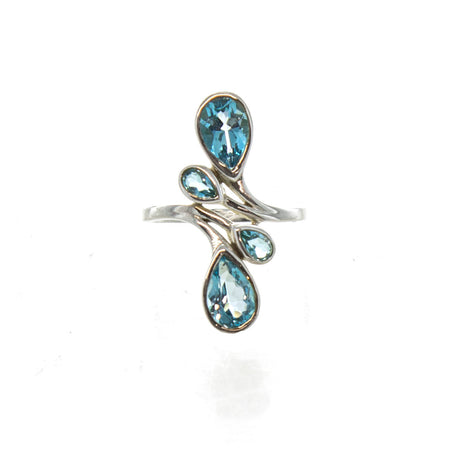 SS Blue Topaz Marquis Leaf Wrap Ring (Size 8)
