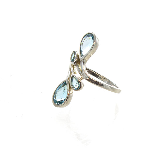 SS 4 Pear Blue Topaz Bypass Ring (Size 7)