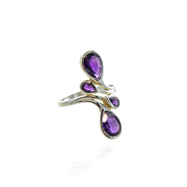 SS 4 Pear Amethyst Bypass Ring
