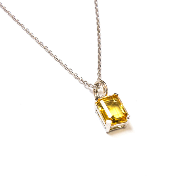 SS Small Created Citrine Rectangle Necklace