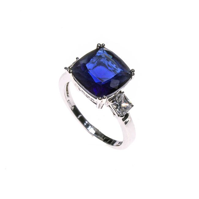 SS Created Sapphire Square & CZ Ring