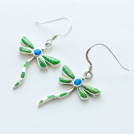 SS Turquoise Inlay Wavy Dragonfly Earrings