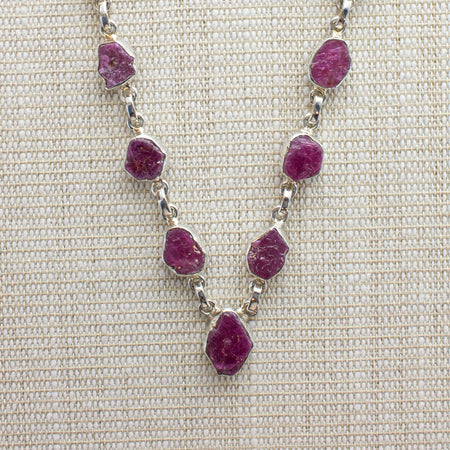 Sterling Silver Created Ruby and CZ Oval Necklace