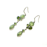 SS Elegant Prehnite, Peridot, & Vesuvianite Dangle Earrings