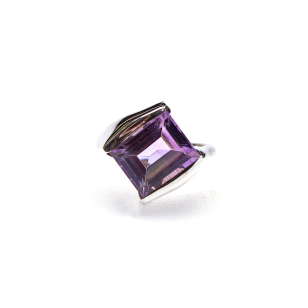 SS Amethyst Diamond Twist Ring (Size 8.5)