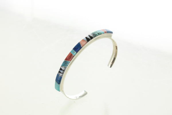 SS Multicolor Turquoise and Mother of Pearl Inlay Cuff Bracelet