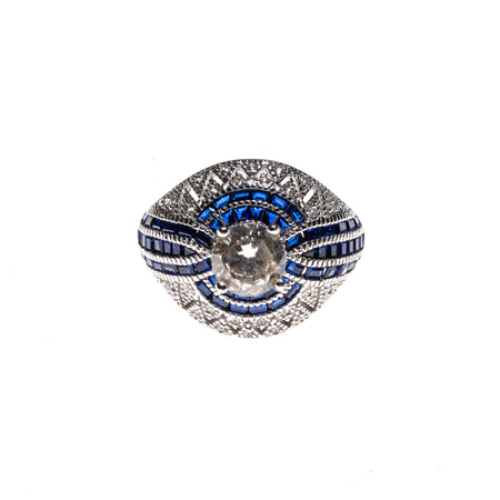 SS CZ & Created Sapphire Stripe Rectangle Ring