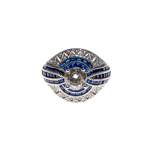 SS Created Sapphire & CZ ZigZag Dome Ring