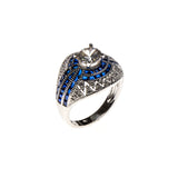 SS Created Sapphire & CZ ZigZag Dome Ring