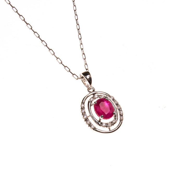 14K Ruby Concentric Oval Necklace