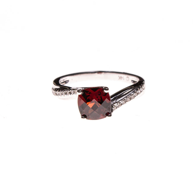 14KW Square Checkerboard Cut Garnet Bypass Ring