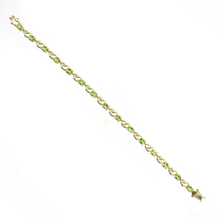 SS Created Peridot and CZ Flower Link Bracelet