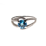 14KW Round Blue Topaz Branched Shank Ring