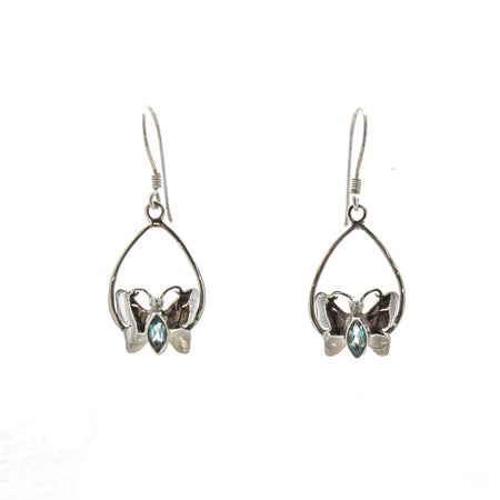 Sterling Silver Created Opal Butterfly Earrrings