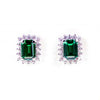 Sterling Silver Created Emerald & CZ Rect Stud Earrings