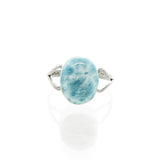 SS Oval Larimar Bezel Ring with Split Band (Size 7.25)