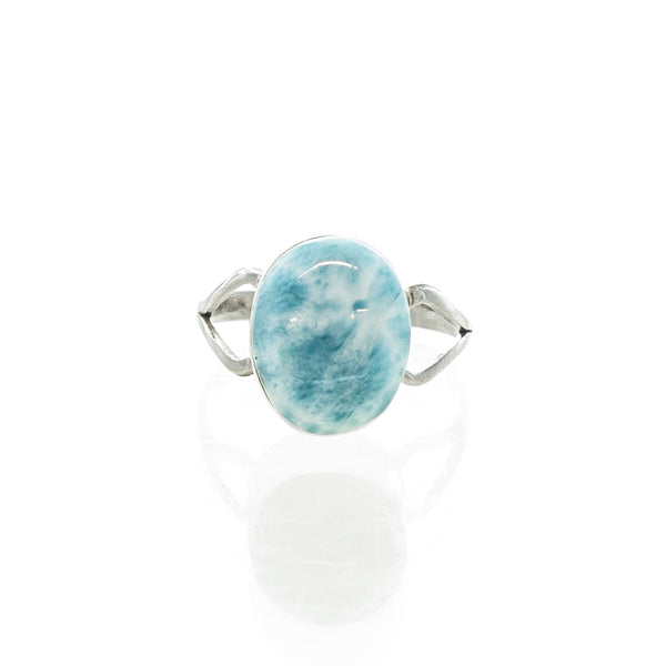 SS Oval Larimar Bezel Ring with Split Band (Size 7.25)