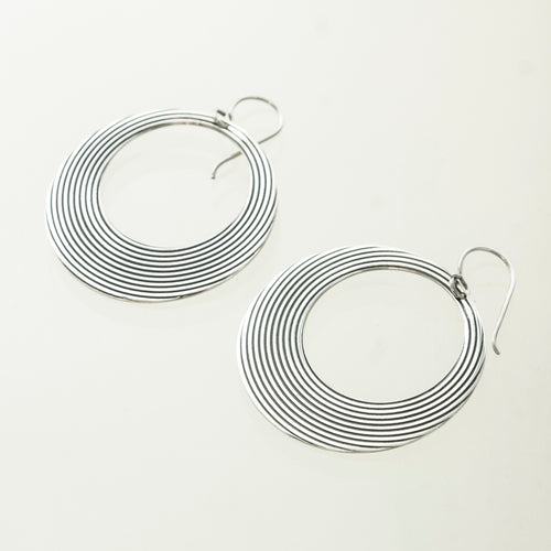 SS Oxidized Engraved Concentric Circle Hoops