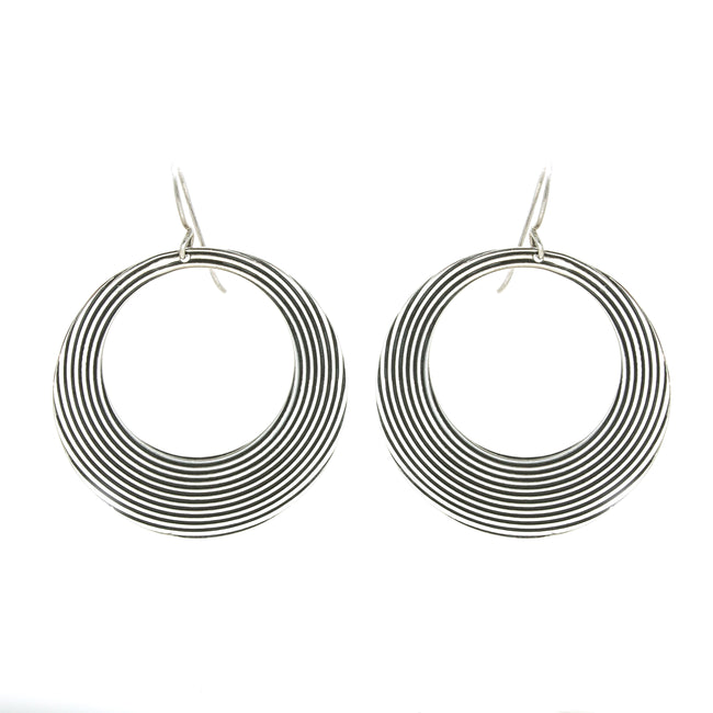 SS Oxidized Engraved Concentric Circle Hoops