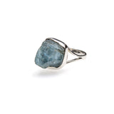 SS Rough Aquamarine Bezel Split Shank Ring (Size 10.5)