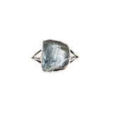SS Rough Aquamarine Bezel Split Shank Ring (Size 10.5)