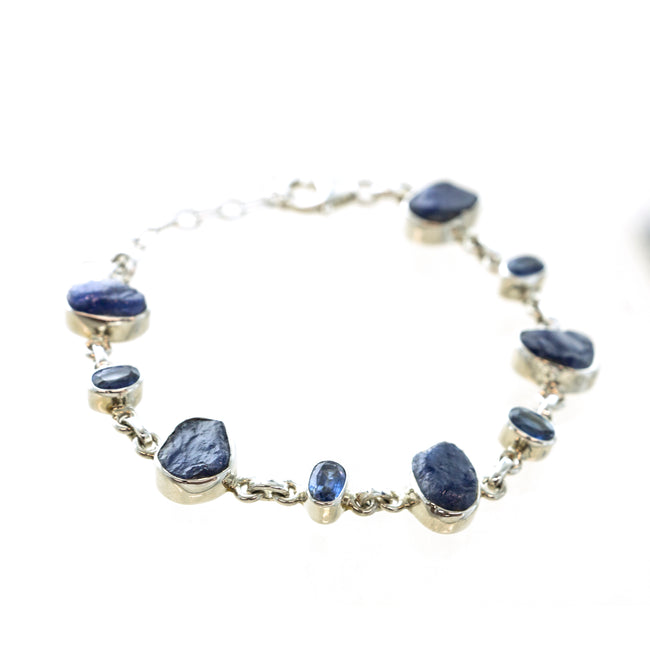 SS Rough Sapphire & Faceted Kyanite Link Bracelet