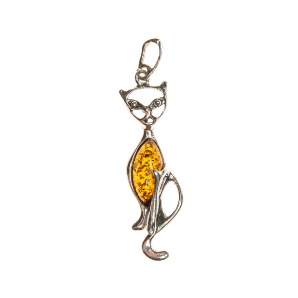 SS Amber or Turquoise Cat Pendant
