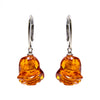 Sterling Silver Amber Carved Rose Earrings