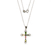 Sterling Silver Chrome Diopside and Tourmaline Cross Necklace