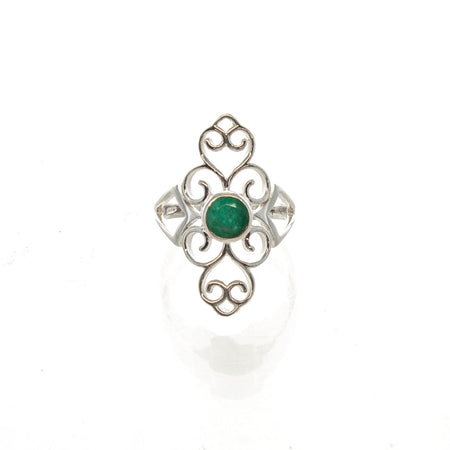 SS 3 Emerald Filigree Ring (Size 6,8)