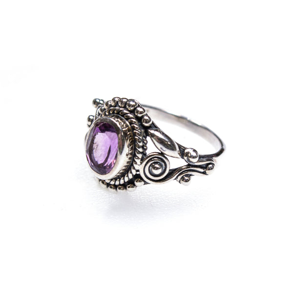 SS Amethyst Oval Rope Bead & Swirl Ring (Size 7)