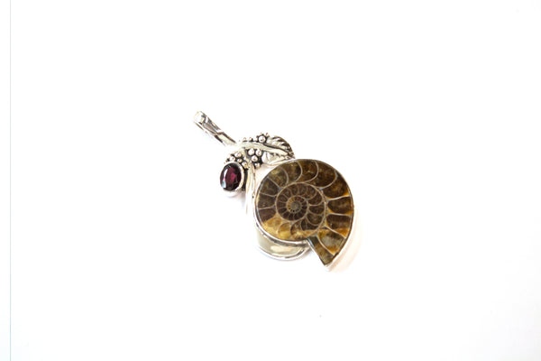 SS Ammonite and Garnet Leaves and Fruits Pendant
