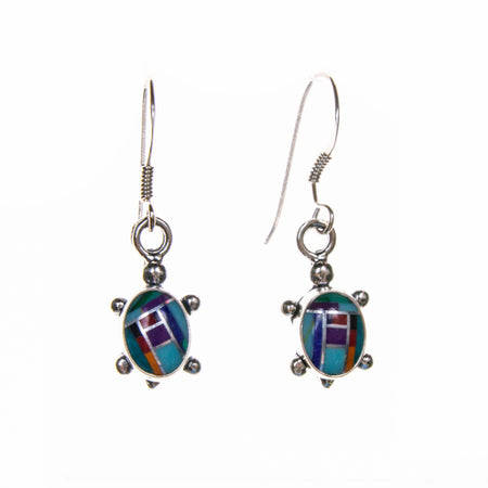 Sterling Silver Created Opal Sea Turtle Post Earrings