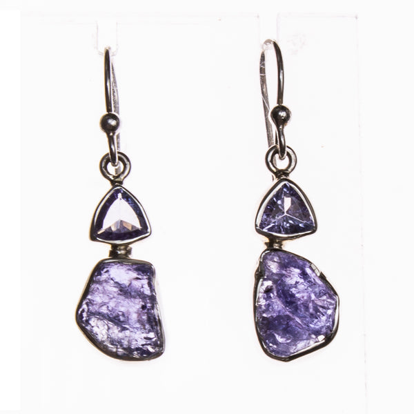 SS Rough & Faceted Tanzanite Earrings