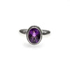 SS Checkerboard Cut Amethyst Oval Scroll Bezel Ring (Size 7)