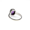 SS Checkerboard Cut Amethyst Oval Scroll Bezel Ring (Size 7)