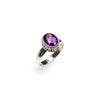 SS Checkerboard Cut Amethyst Oval Scroll Bezel Ring (Size 7)