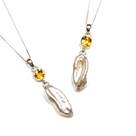 Sterling Silver Citrine Triangle Necklace
