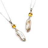 SS Citrine & Stick Pearl Necklace
