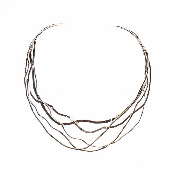 Sterling Silver Wavy Hammered Collar Necklace
