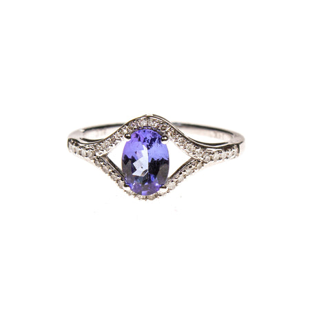 14KW Gold Cradled Tanzanite Oval Ring
