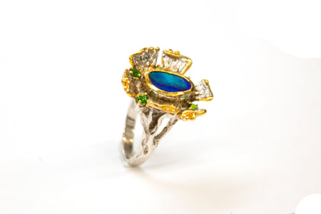 14K Created Opal Segmented Ring Size 8