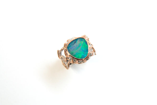 SS 14KR Boulder Opal Branches and Roots Ring Size 6