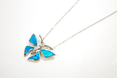 SS Created Opal Butterfly Necklace