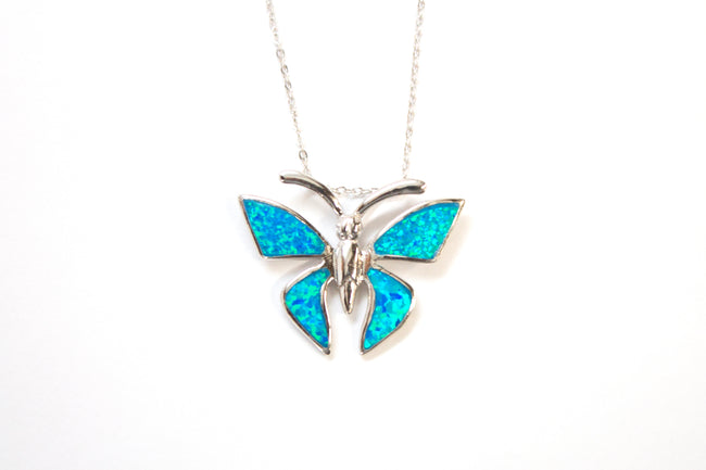 SS Created Opal Butterfly Necklace