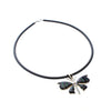 SS Onyx & Created Opal Butterfly Necklace with Rubber Cord