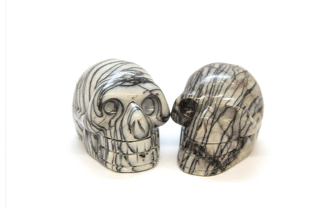 Black and White Jasper Skull Carvings